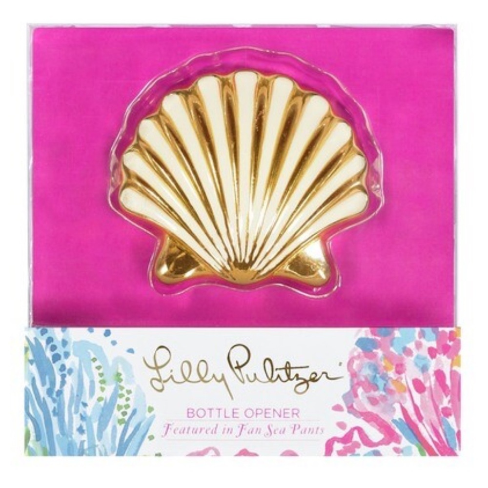 Lilly Pulitzer bottle opener featured in fan sea pants print new in sealed box